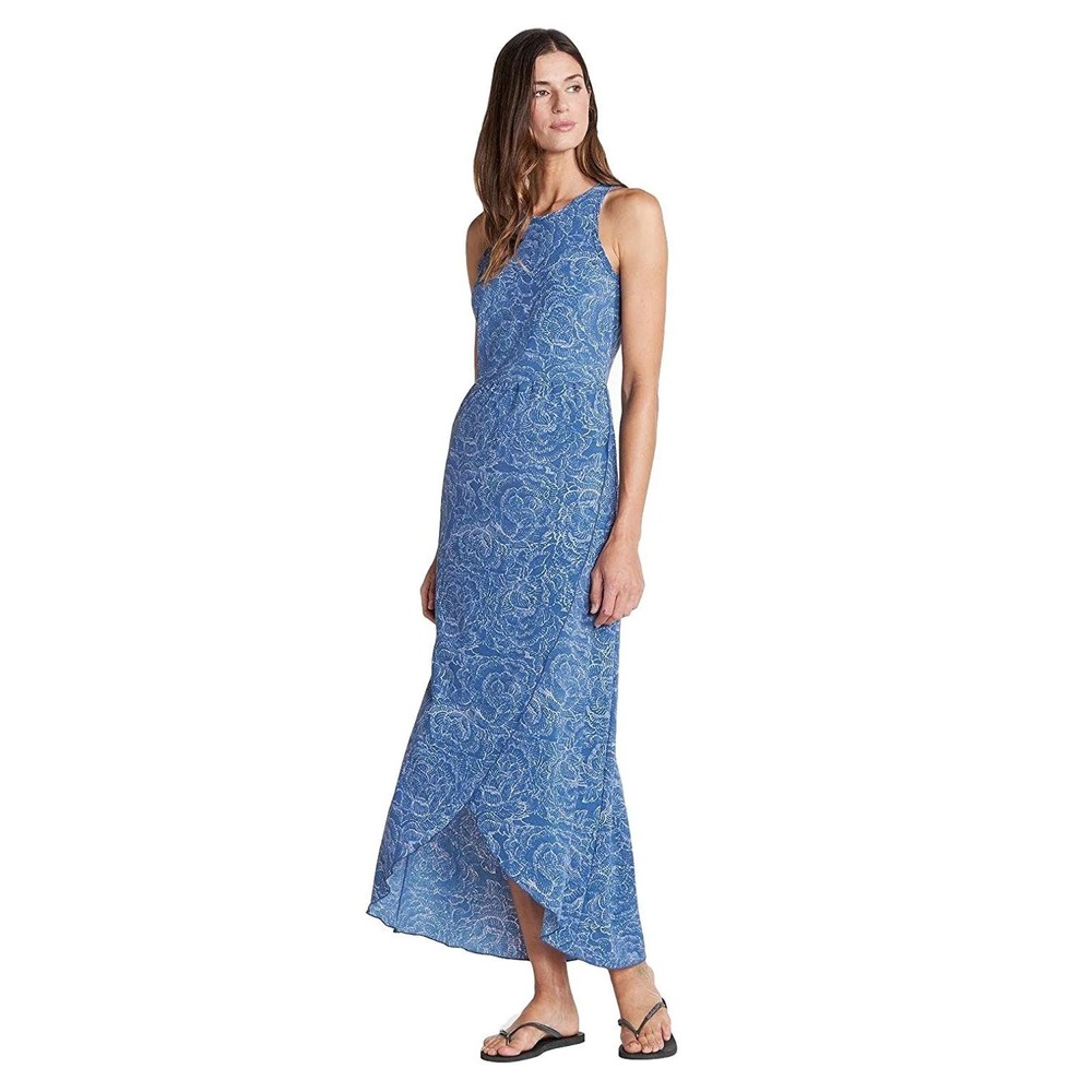 Toad&Co Sunkissed Maxi Dress Womens Medium Blue Floral Sleeveless Keyhole Back